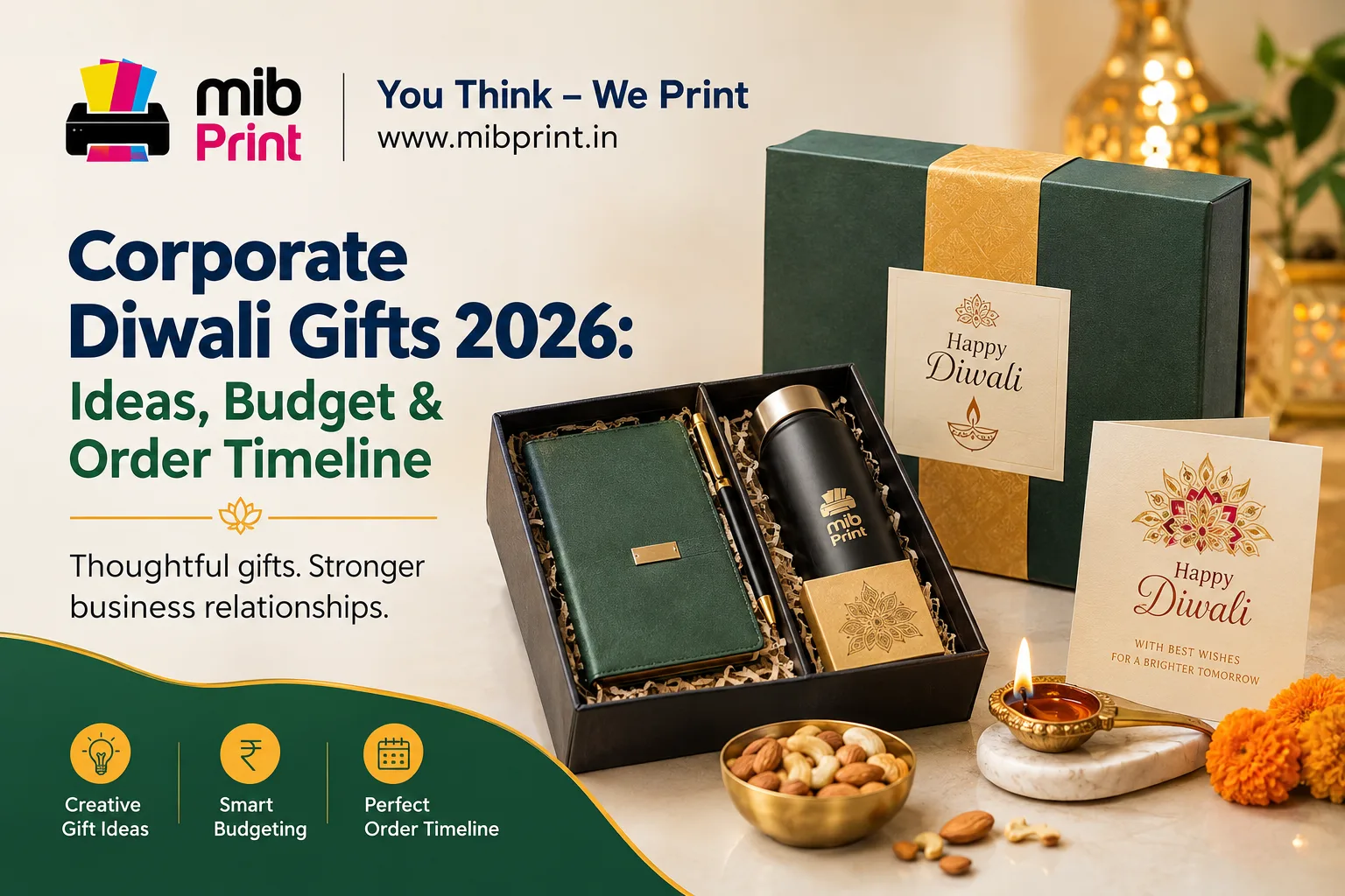 Corporate Diwali gifts 2026 hamper with bottle, notebook and diya