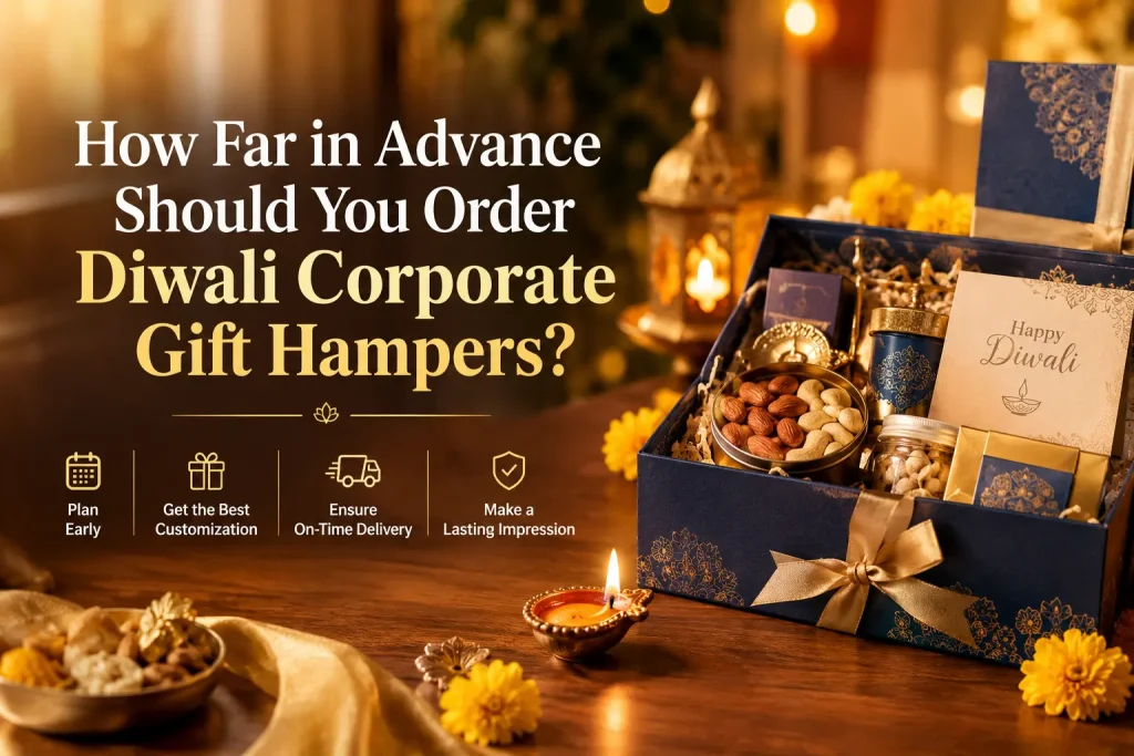 Lead time guide showing how early to order Diwali hampers by order type