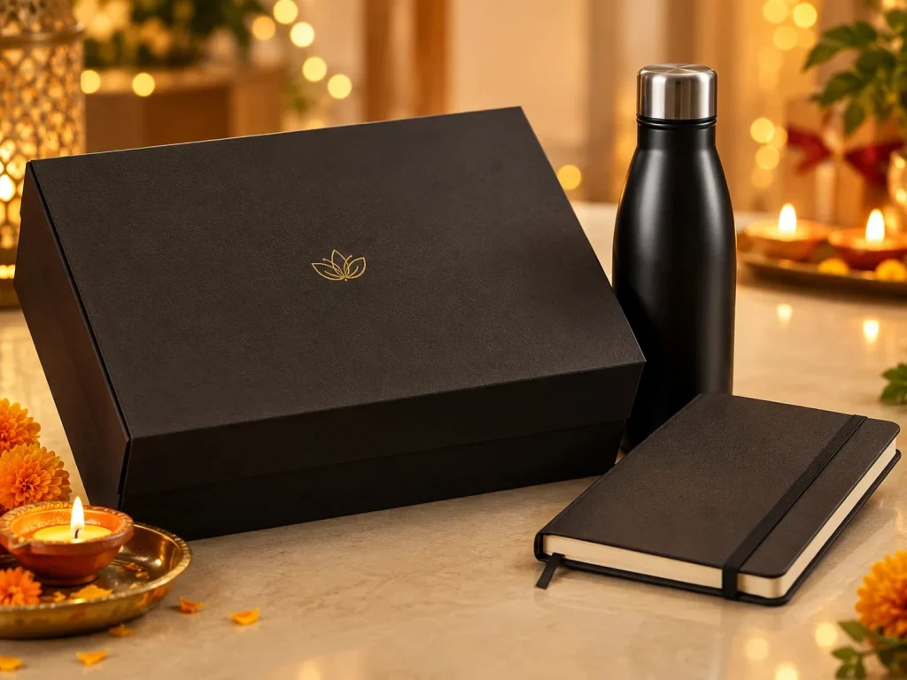 Custom branded Diwali gift box with small embossed logo